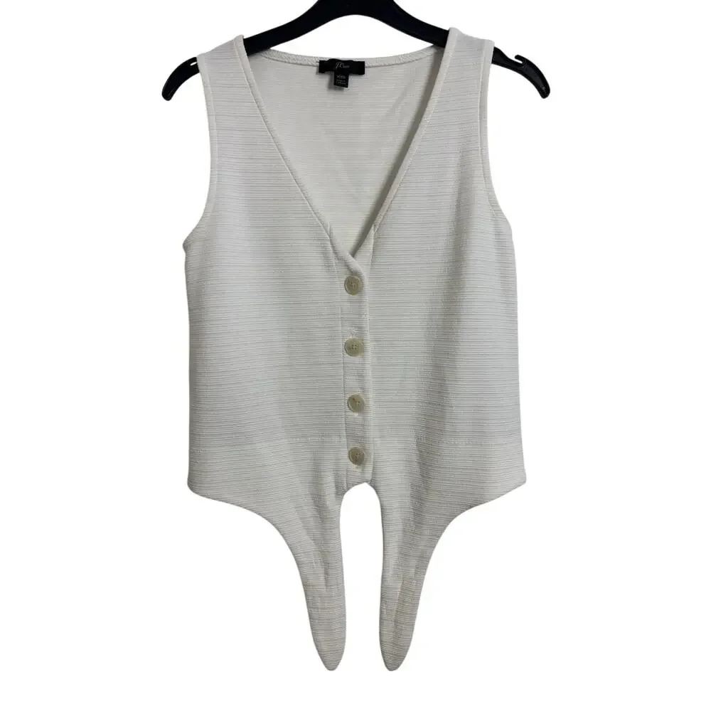 J Crew White Textured Tie Front Button Tank Top XXS Classic V-Neck Beach